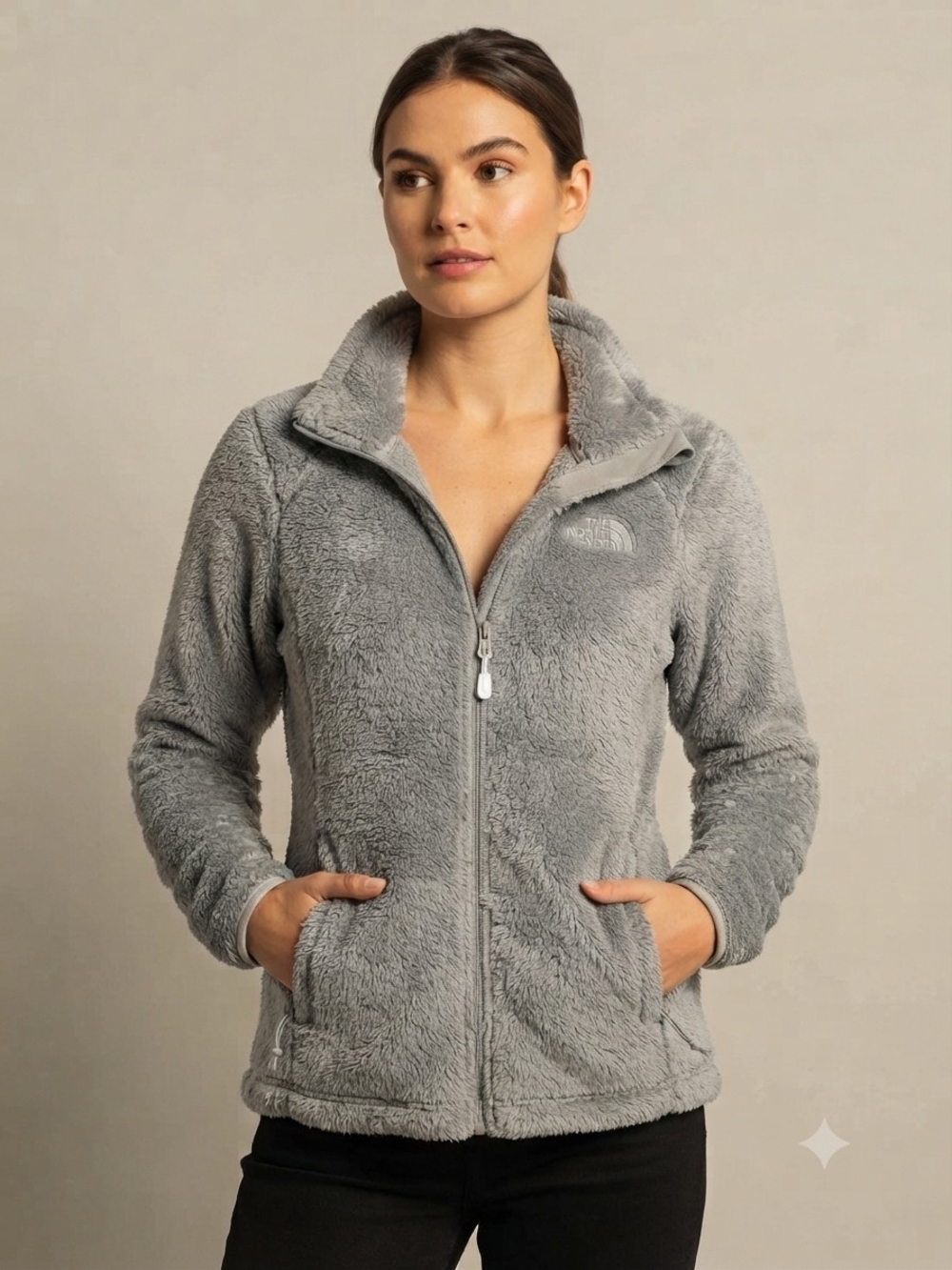 The North Face Grey Fuzzy Fleece Full Zip Jacket - Women's Size Medium